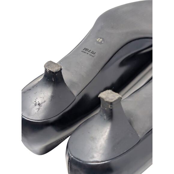 Authentic Prada Black Patent Leather Kitten Heel Loafers EU 40 - Picture 7 of 9